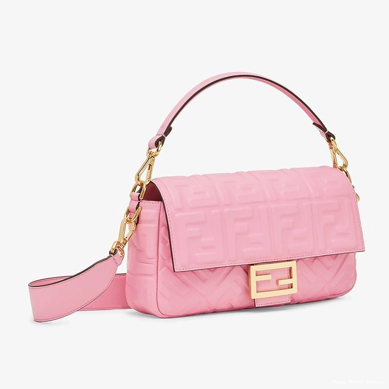Affordable HOT Bag Baguette In FF Motif Pink Medium Leather Fendi Nappa 0710